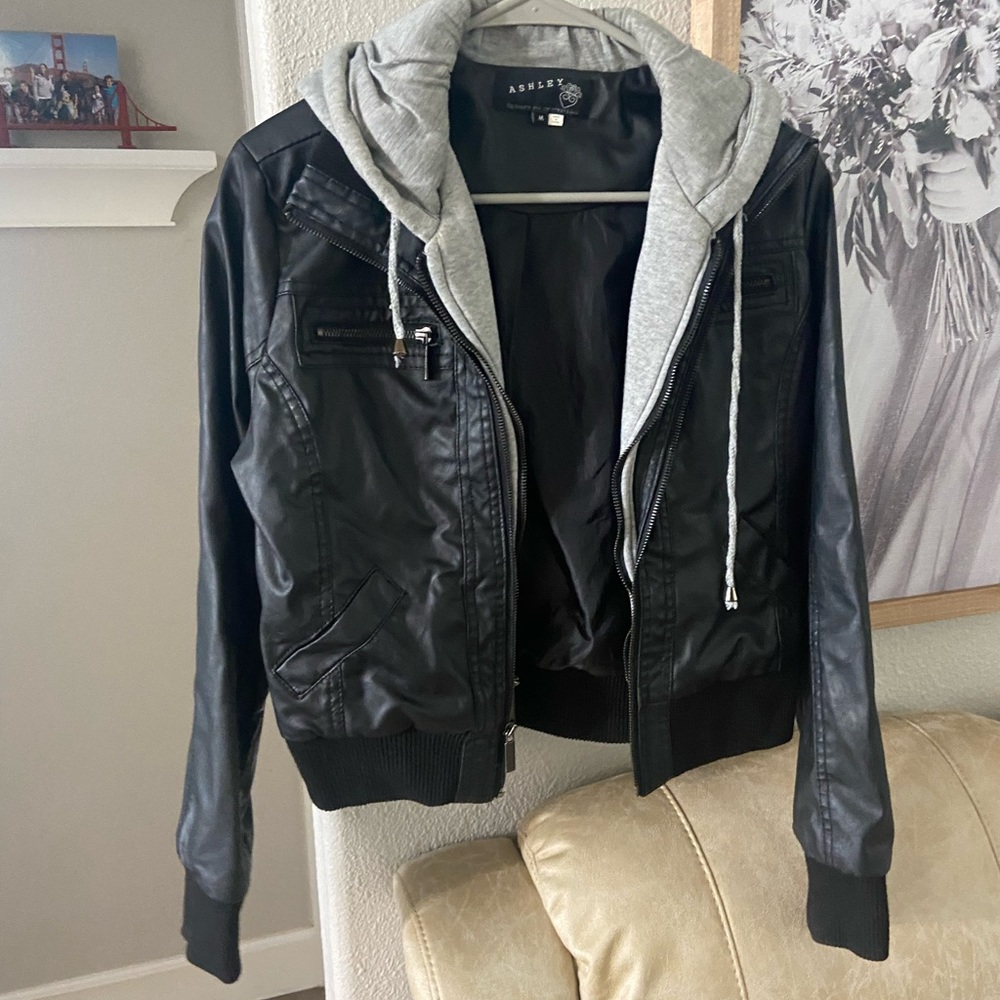 Faux leather jacket with hoodie